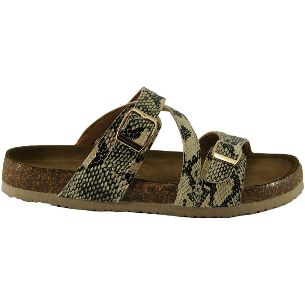 Snake Print  Slide Cork Strappy Sandals